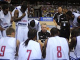 Great Britain coach Joe Prunty talks to the team during a time out during the International Basketball match between Great Britain and Puerto Rico  on August 11, 2013