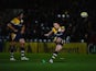 Ryan Lamb of Worcester Warriors kicks a penalty during the Aviva Premiership match between Worcester Warriors and London Wasps at Sixways Stadium on March 21, 2014