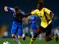 Todd Cane of Chelsea battles for the ball with Bernard Mensah of Watford during the FA Youth Cup sponsored by E.on sixth round match between Chelsea and Watford at Stamford Bridge on March 2, 2011