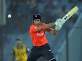 England batsman Alex Hales plays a shot during the ICC World Twenty20 tournament cricket match between England and South Africaat The Zahur Ahmed Chowdhury Stadium in Chittagong on March 29, 2014