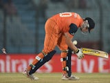 Logan van Beek of the Netherlands is bowled by Lasith Malinga of Sri Lanka during the ICC World Twenty20 Bangladesh 2014 Group 1 match on March 24, 2014
