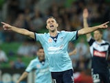 Richard Garcia of Sydney celebrates after Joel Chianese of Sydney scored a goal during the round 25 A-League match between Melbourne Victory and Sydney FC at AAMI Park on March 29, 2014 