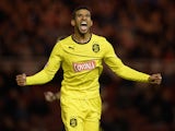 Oscar Gobern of Huddersfield celebrates during the Sky Bet Championship match between Middlesbrough and Huddersfield Town at Riverside Stadium on October 01, 2013