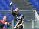 Parma's French forward Jonathan Biabiany celebrates after scoring during the Italian Serie A football match on March 30, 2014