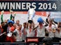 Peterborough captain Tommy Rowe lifts the trophy after his team won the Johnstone's Paint Trophy Final between Chesterfield and Peterborough United at Wembley Stadium on March 30, 2014