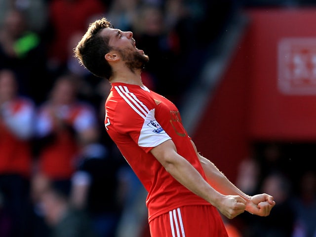 Jay Rodriguez of Southampton celebrates after scoring the opening goal during the Barclays Premier League match between Southampton and Newcastle United at St Mary's Stadium on March 29, 2014