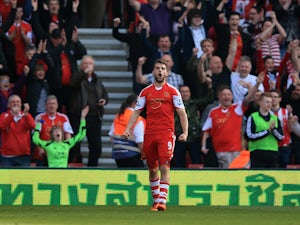 Jay Rodriguez of Southampton celebrates after scoring his team's fourth goal during the Barclays Premier League match between Southampton and Newcastle United at St Mary's Stadium on March 29, 2014