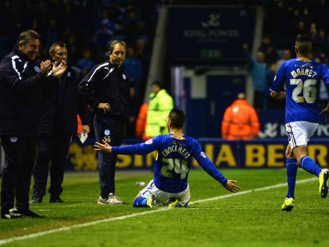 Anthony Knockaert of Leicester City celebrates scoring their second goal during the Sky Bet Championship match between Leicester City and Sheffield Wednesday at The King Power Stadium on April 04, 2014