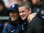 Tony Pulis the Crystal Palace manager and Ole Gunnar Solskjaer the Cardiff manager greet each other prior to kickoff during the Barclays Premier League match between their sides on April 5, 2014