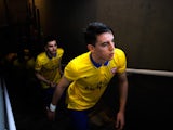 Julio Pleguezuelo of Arsenal walks out onto the pitch prior to the UEFA Youth League Quarter FInal match between FC Barcelona U19 and Arsenal U19 at Mini Estadi on March 18, 2014
