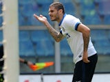 Inter's Mauro Icardi celebrates after scoring the opening goal against Sampdoria during the Serie A match on April 13, 2014