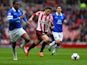 Fabio Borini of Sunderland and Sylvain Distin of Everton compete for the ball during the Barclays Premier League match between Sunderland and Everton at Stadium of Light on April 12, 2014