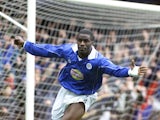 Ade Akinbiyi celebrates scoring for Leicester City against Coventry City on April 07, 2001.