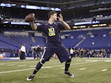 Former Alabama quarterback A.J. McCarron works out during the 2014 NFL Combine at Lucas Oil Stadium on February 23, 2014