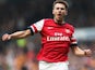 Aaron Ramsey of Arsenal celebrates scoring his sides first goal during the Barclays Premier League match between Hull City and Arsenal at KC Stadium on April 20, 2014