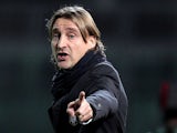 Davide Nicola head coach of AS Livorno Calcio shouts instructions to his players during the Serie A match between AS Livorno Calcio and Parma FC at Stadio Armando Picchi on January 11, 2014 