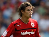 Etien Velikonja of Cardiff City in action during the pre-season match between Cardiff City and Newcastle United at Cardiff City Stadium on August 11, 2012
