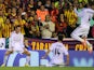 Gareth Bale of Real Madrid reacts after scoring Real's 2nd goal during the opa del Rey Final between Real Madrid and Barcelona at Estadio Mestalla on April 16, 2014