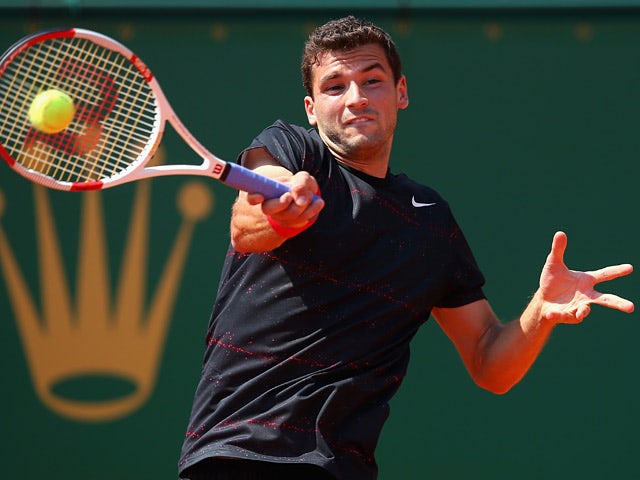 Grigor Dimitrov in action against Marcel Granollers during the Monte Carlo Masters second round on April 16, 2014