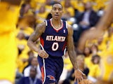 Jeff Teague #0 of the Atlanta Hawks dribbles the ball against the Indiana Pacers in Game 1 of the Eastern Conference Quarterfinals during the 2014 NBA Playoffs on April 19, 2014