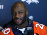 Mike Adams #20 of the Denver Broncos addresses the media on January 30, 2014