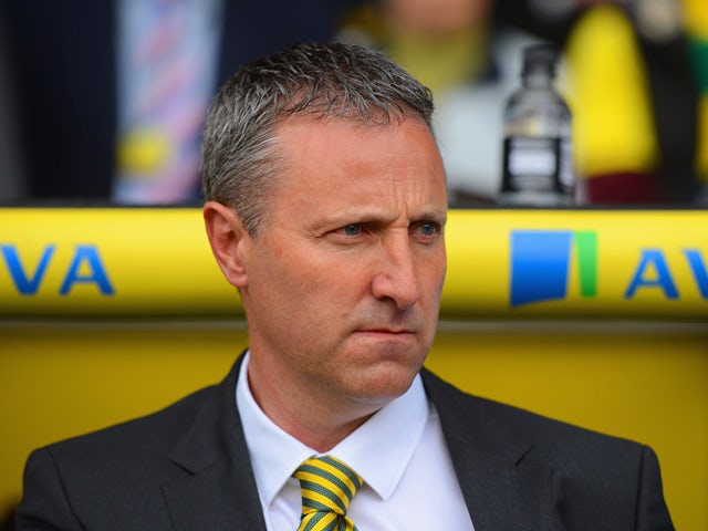 Norwich manager Neil Adams prior to kick-off against Liverpool in the Premier League match on April 20, 2014