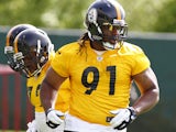 Nick Williams #91 of the Pittsburgh Steelers participates in drills during Rookie Camp on May 3, 2013