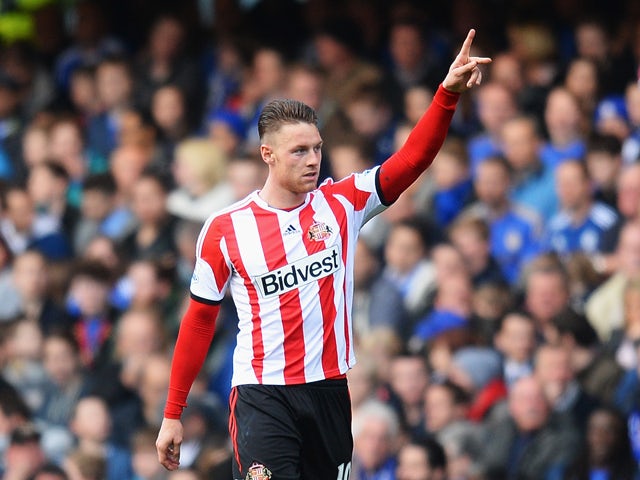 Connor Wickham of Sunderland celebrates scoring during the Barclays Premier League match between Chelsea and Sunderland at Stamford Bridge on April 19, 2014