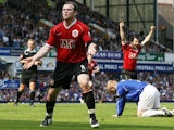 Manchester United's Wayne Rooney celebrates scoring against Everton on April 28, 2007.