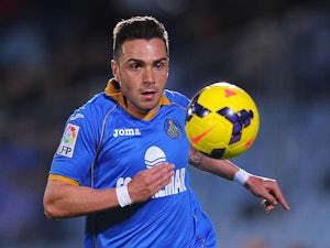 Adrian Colunga of Getafe CF in action during the La Liga match between Getafe CF and Athletic Club at Coliseum Alfonso Perez stadium on October 28, 2013