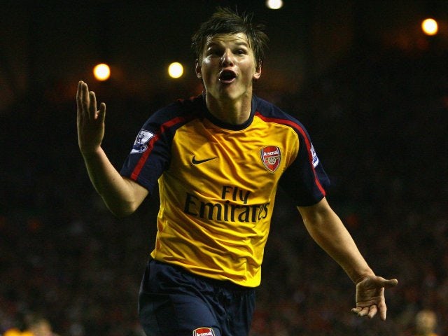 Andrey Arshavin, then of Arsenal, celebrates his fourth goal against Liverpool on April 21, 2009.