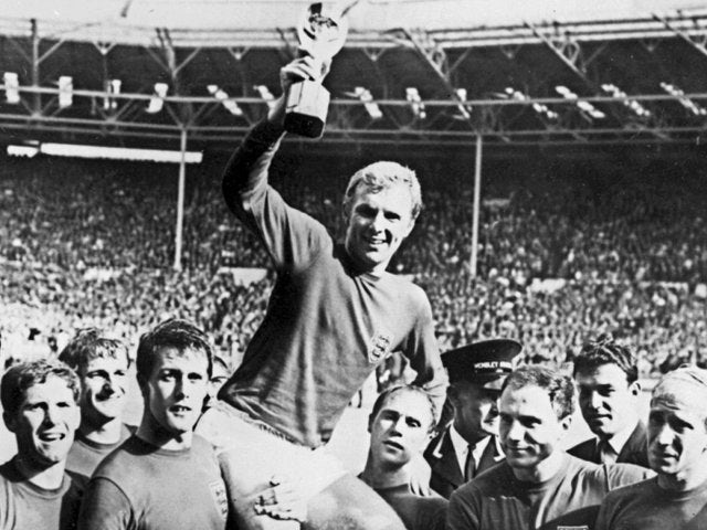 England captain Bobby Moore lifts the World Cup on July 30, 1966.