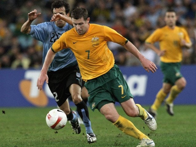 Brett Emerton in action for Australia on June 02, 2007.