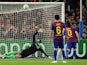 Barcelona's Argentinian forward Lionel Messi misses a penalty shot against Chelsea's Czech goalkeeper Petr Cech during the UEFA Champions League second leg semi-final football match Barcelona against Chelsea at the Cam Nou stadium in Barcelona on April 24