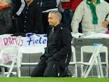 Real Madrid's Portuguese coach Jose Mourinho reacts during the penalty kicks of the UEFA Champions League second leg semi-final football match against Bayern Munich on April 25, 2012