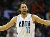 Josh McRoberts #11 of the Charlotte Bobcats reacts after a call during their game against the Los Angeles Lakers at Time Warner Cable Arena on December 14, 2013