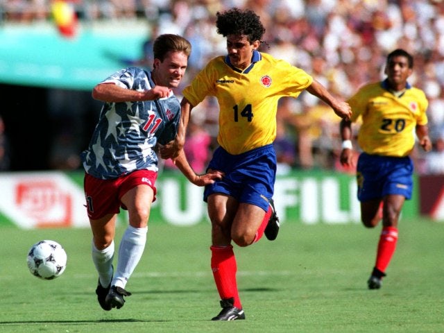 Leonel Alvarez in action for Colombia against USA on June 22, 1994.