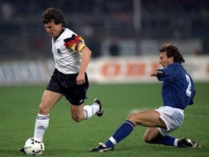 Lothar Matthaus in action for Germany against Italy on March 25, 1992.