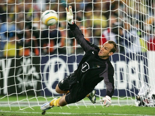 Mark Schwarzer saves a penalty for Australia on November 16, 2005.