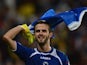 Miralem Pjanic celebrates Bosnia qualifying for the World Cup on September 10, 2013.