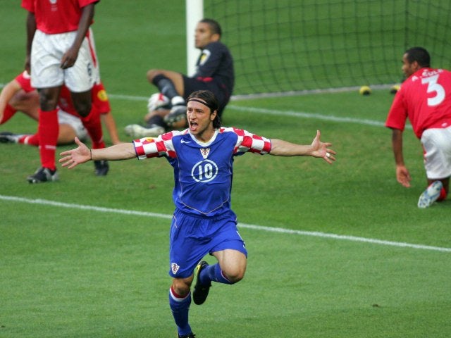 Croatia midfielder Niko Kovac celebrates scoring against England on May 21, 2004.