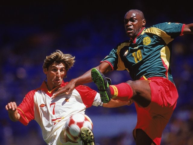 Patrick Mboma in action for Cameroon September 30, 2000.