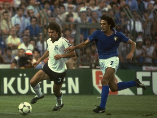 Germany's Paul Breitner in action against Italy on July 11, 1982.