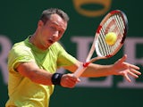 Philipp Kohlschreiber of Germany in action against Jo-Wilfried Tsonga of France during day three of the ATP Monte Carlo Rolex Masters on April 15, 2014