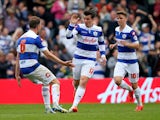 Joey Barton of Queens Park Rangers celebrates his goal during the Sky Bet Championship match between Queens Park Rangers and Watford at Loftus Road on April 21, 2014