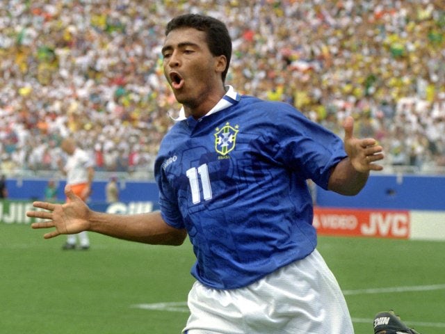 Romario celebrates scoring for Brazil against The Netherlands on July 09, 1994.