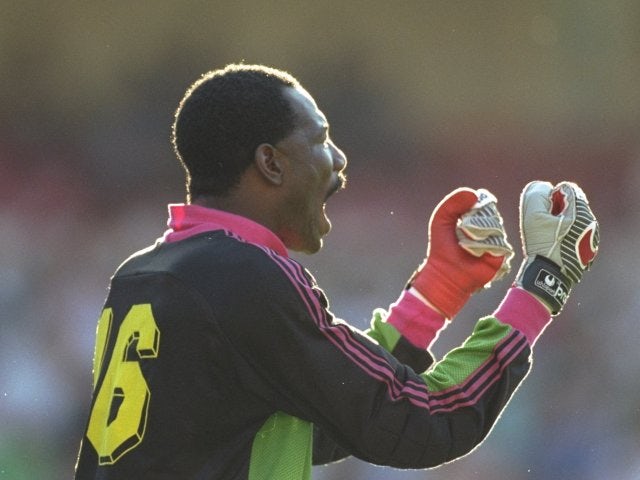 Thomas Nkono keeps goal for Cameroon against England on June 23, 1990.