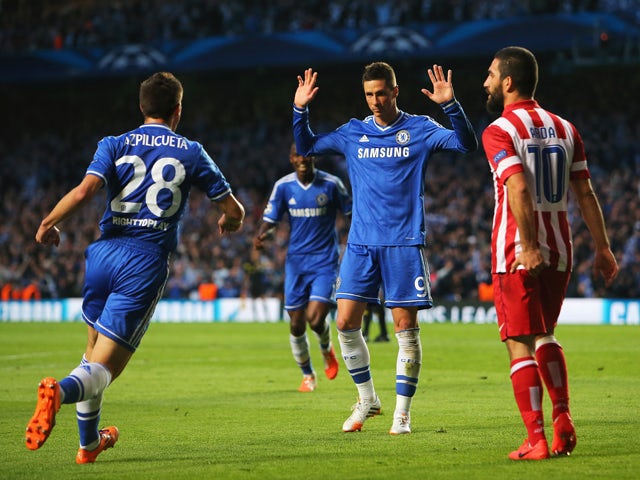 Fernando Torres of Chelsea celebrates scoring the opening goal during the UEFA Champions League semi-final second leg match between Chelsea and Club Atletico de Madrid at Stamford Bridge on April 30, 2014