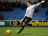 David Forde of Millwall in action during the Sky Bet Championship match between Millwall and Leicester City at The Den on January 01, 2014