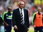 Fulham manager Felix Magath reacts as his side are relegated following their defeat in the Barclays Premier League match between Stoke City and Fulham at the Britannia Stadium on May 3, 201